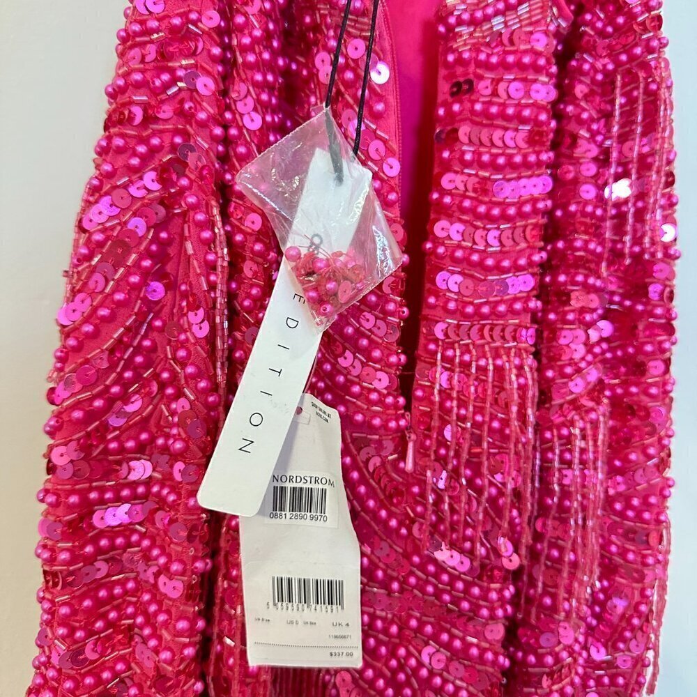 ASOS Pearl And Fringe Halter Midi Dress in Pink Size US 6 - Picture 8 of 15